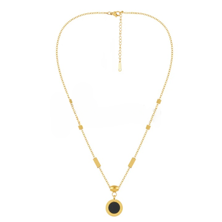 Roman Alphabet Black and White Double Sided Round Necklace