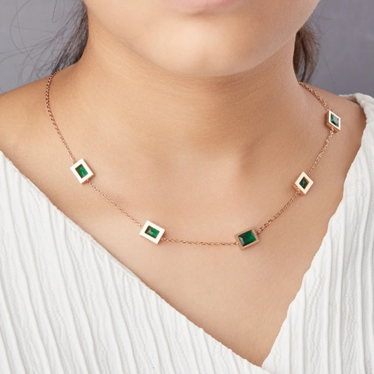 Green Emerald Rose Gold Necklace
