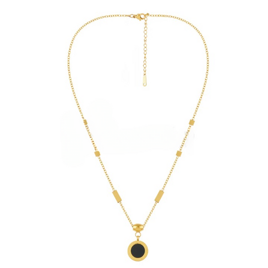 Roman Alphabet Black and White Double Sided Round Necklace