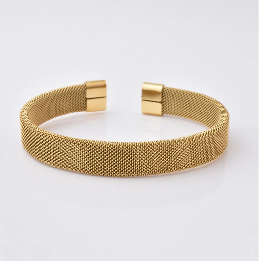 Woven Stainless Steel Cuff Bracelet For Men